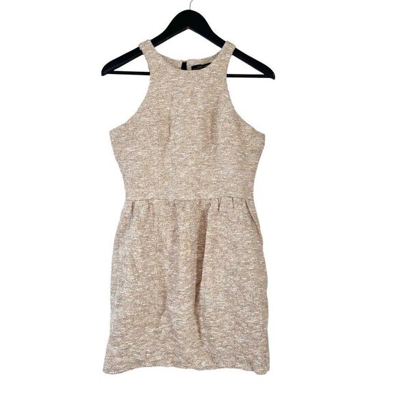 Zara Cream Gold Metallic Thread Fit & Flair Sleeveless Dress - Picture 1 of 8